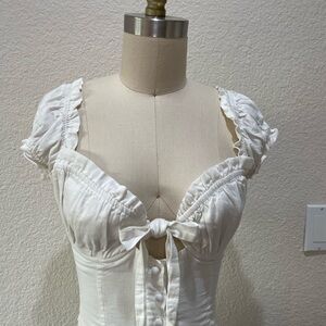 Princess Polly White Ruffle Tie-Front Crop Top